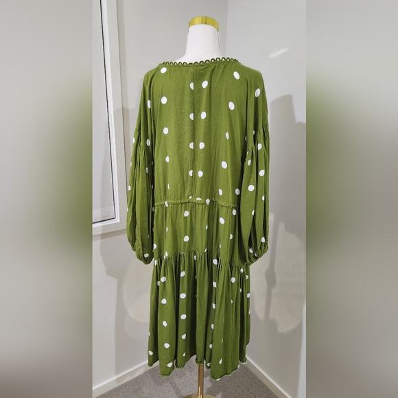 Bohemian Traders Green with White Poka Dot Dress/Size Large - Picture 2 of 10